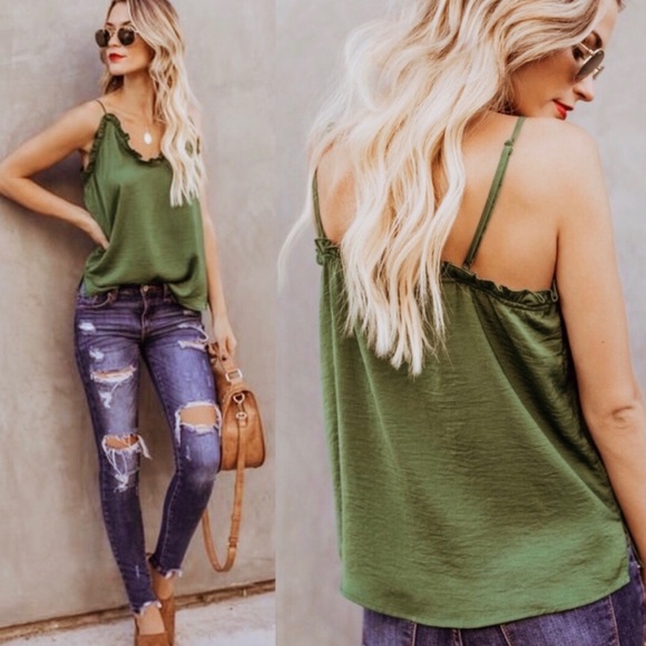 Just in! Green ruffle trim cami top - Picture 3 of 4